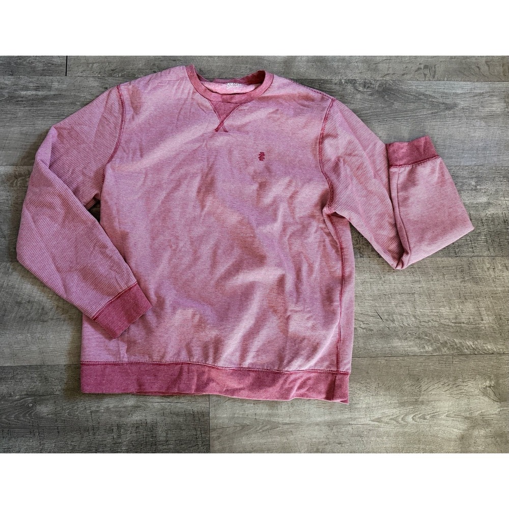 Izod Saltwater Red White Striped‎ Stripes Sweatshirt Sweater Men's Large
